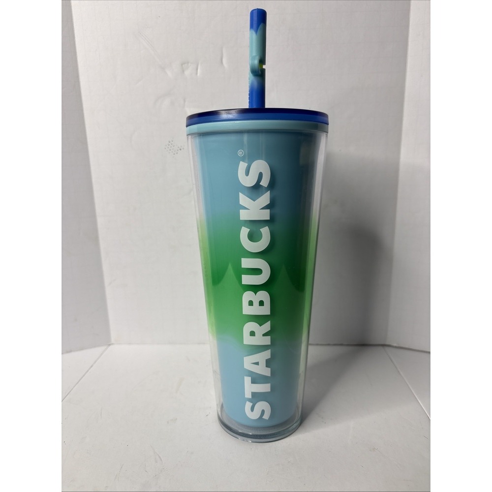 Starbucks‎ Tumbler W/Straw Topper 2023 Spring Blue Wave Color Changing 24oz
